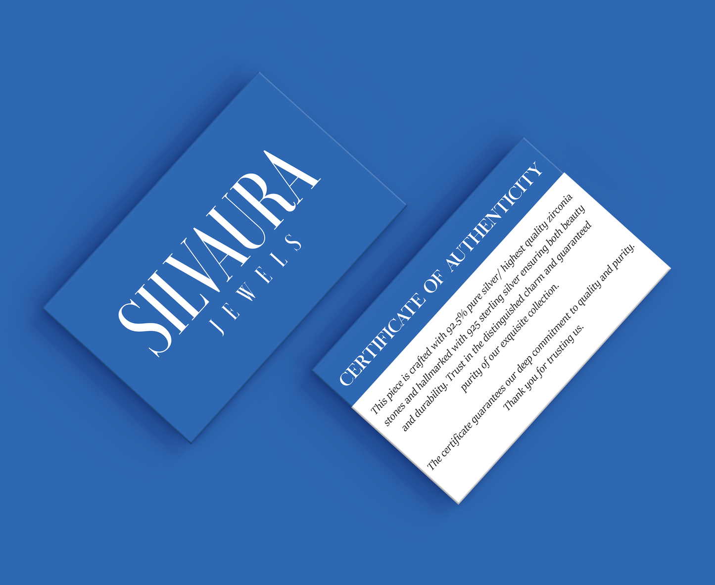 SILVAURA JEWELS certificate of authenticity card for sterling silver lightning bolt hoop earrings