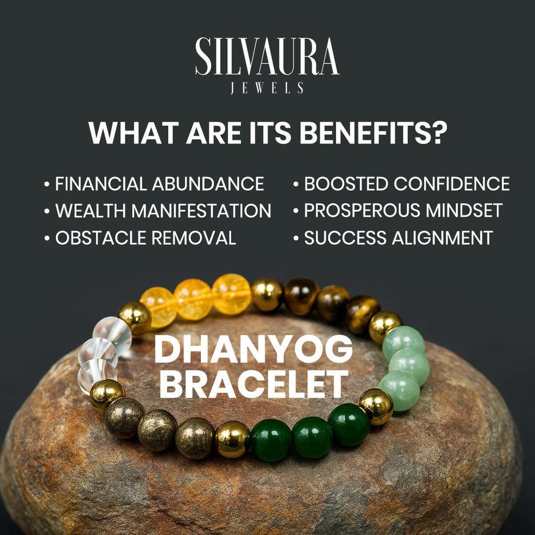 Dhanyog bracelet benefits including financial abundance, boosted confidence, wealth manifestation, and success alignment