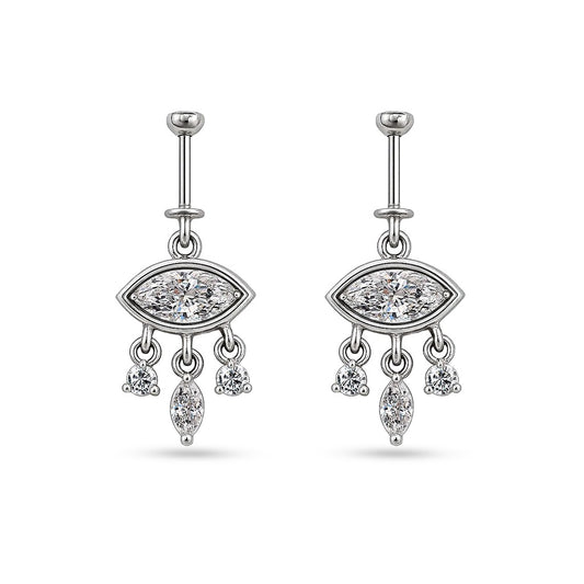 925 Sterling Silver Eye Motif Helix Earrings with clear gemstone accents by SILVAURA