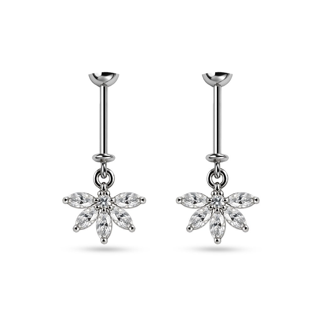 SILVAURA 925 Sterling Silver Floral Helix Earrings with clear crystal petals and dangling design