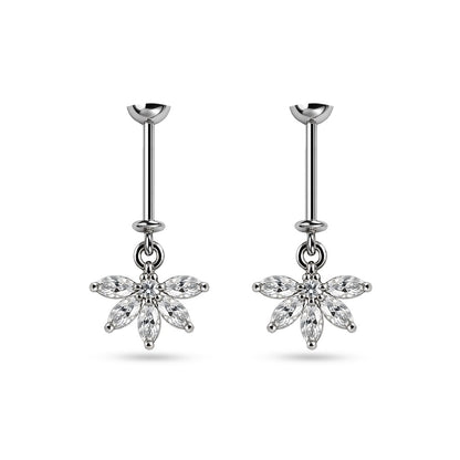 SILVAURA 925 Sterling Silver Floral Helix Earrings with clear crystal petals and dangling design
