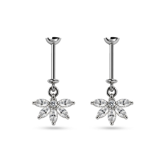 SILVAURA 925 Sterling Silver Floral Helix Earrings with clear crystal petals and dangling design