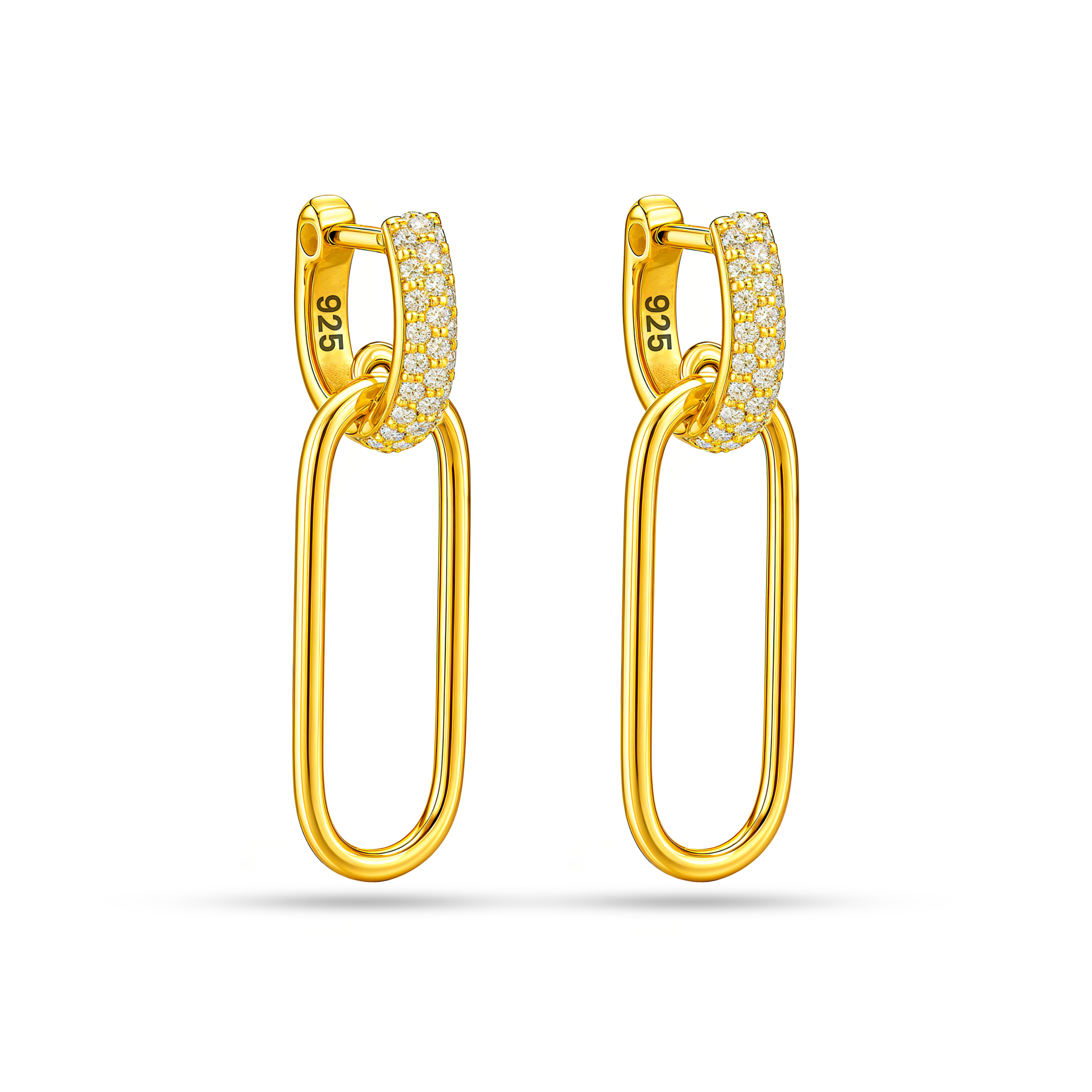 925 sterling silver hoop earrings in gold with sparkling cubic zirconia stones by SILVAURA JEWELS