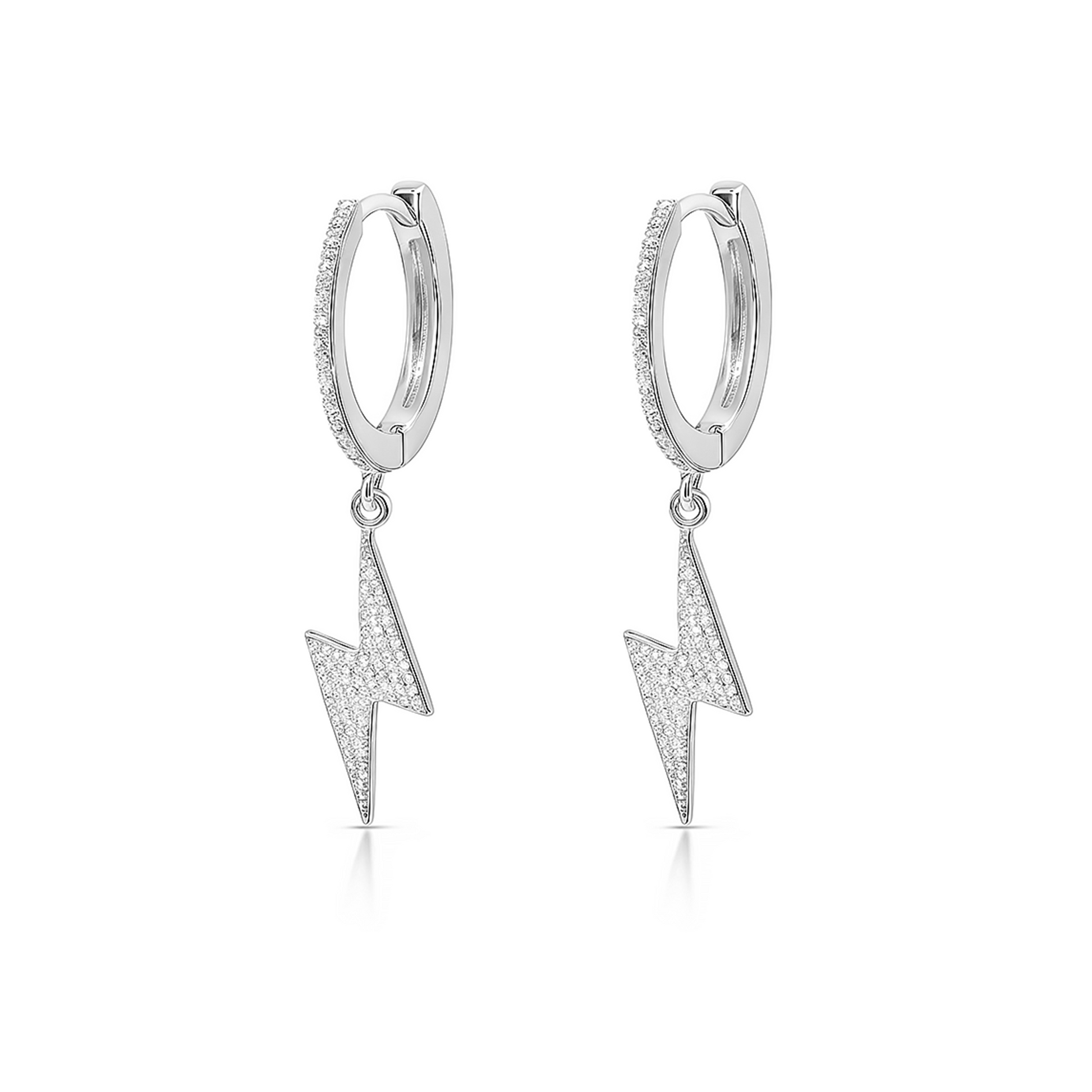 SILVAURA JEWELS sterling silver lightning bolt hoop earrings with pave cubic zirconia huggie hoops