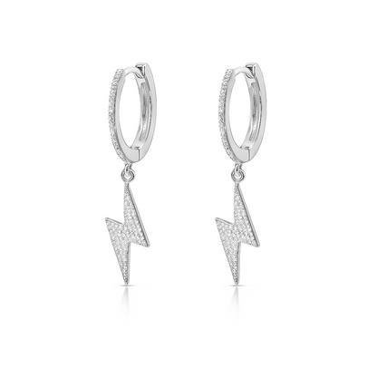 SILVAURA JEWELS sterling silver lightning bolt hoop earrings with pave cubic zirconia huggie hoops