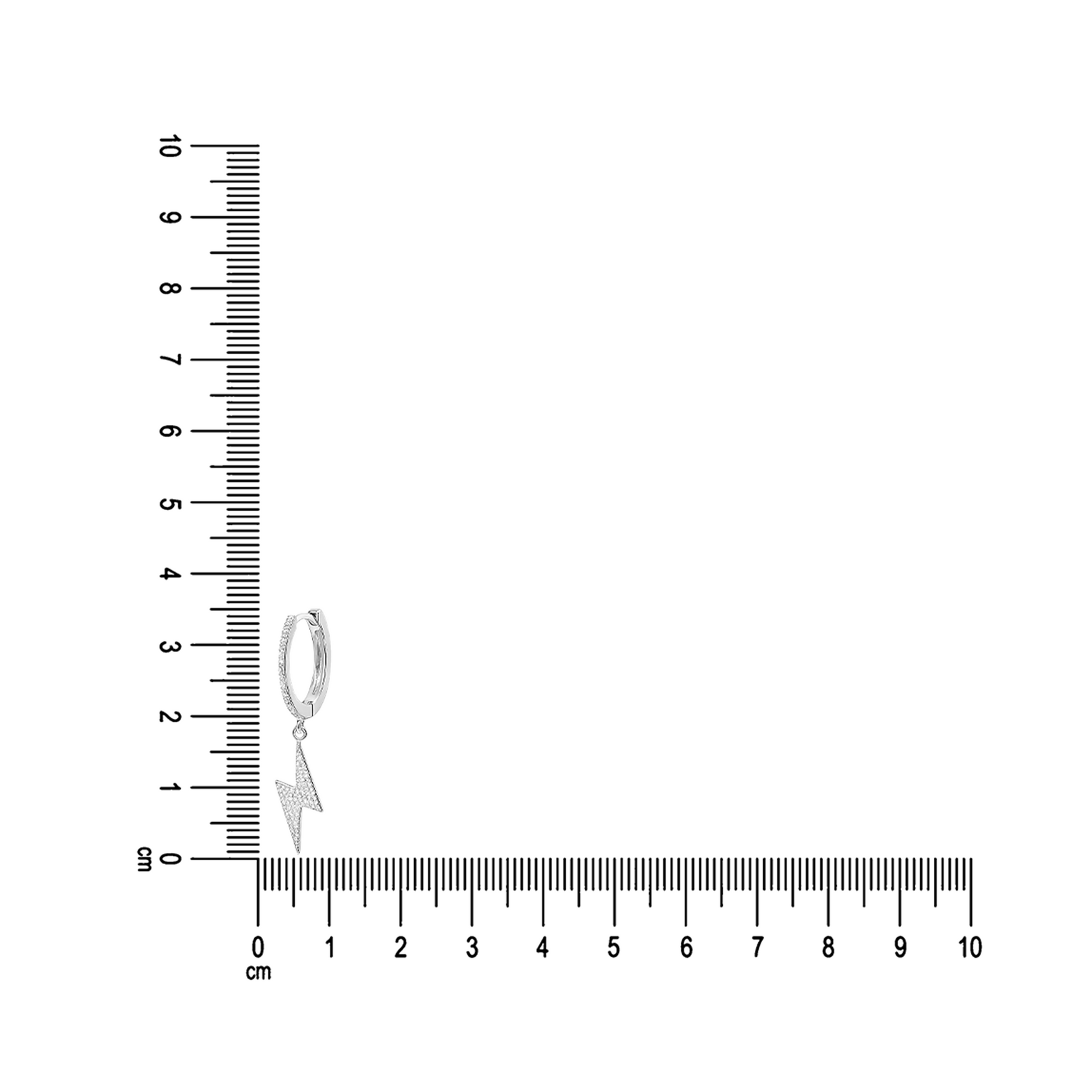 SILVAURA JEWELS sterling silver lightning bolt hoop earrings shown on centimeter ruler for size